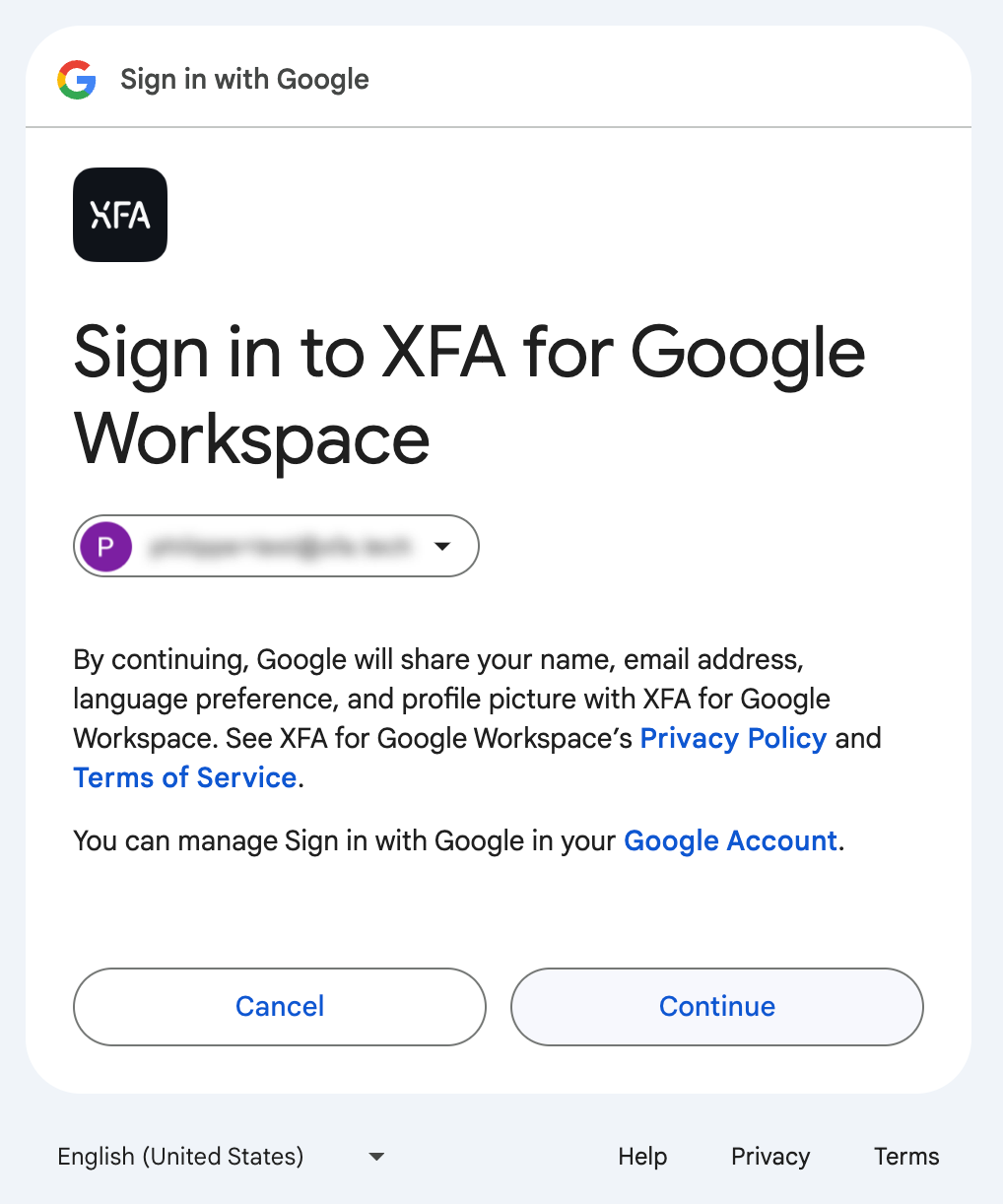 Sign in to XFA for Google Workspace