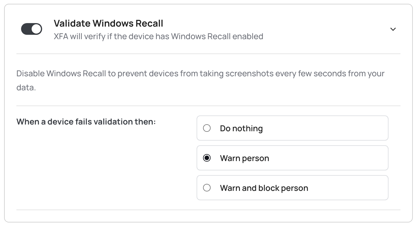 We&#39;ve added Windows Recall as a check