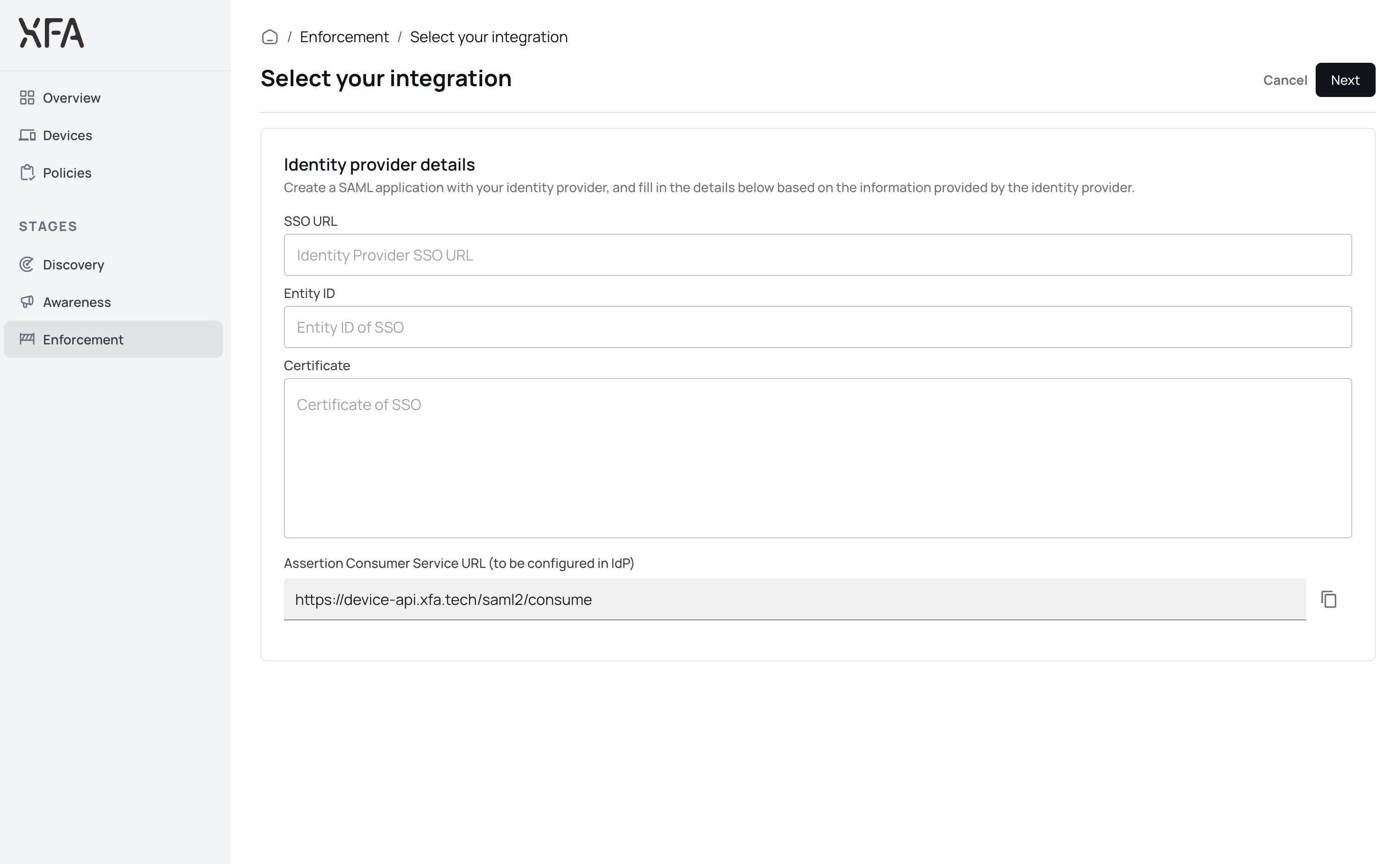 Fill in the identity provider details