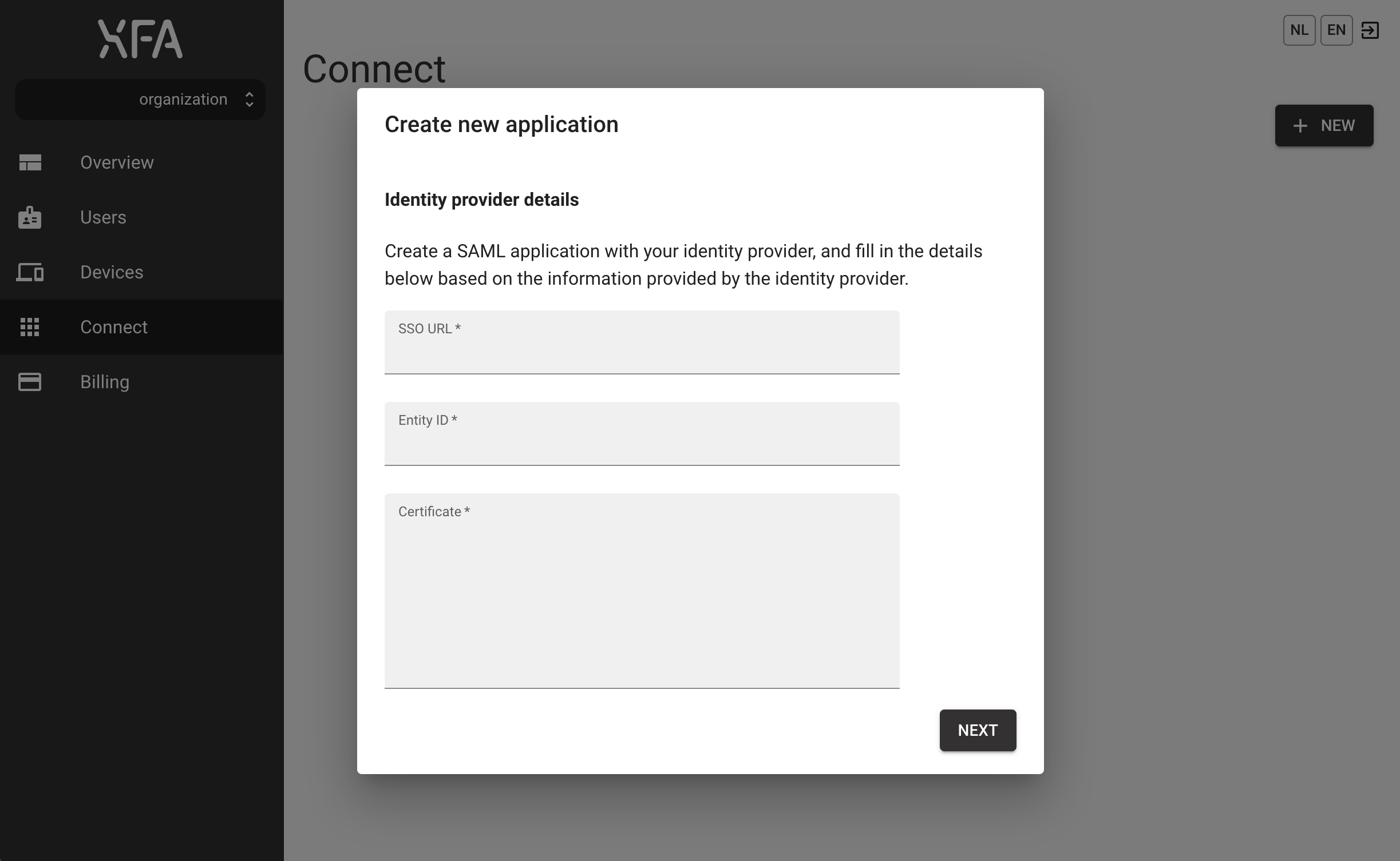 Fill in the identity provider details