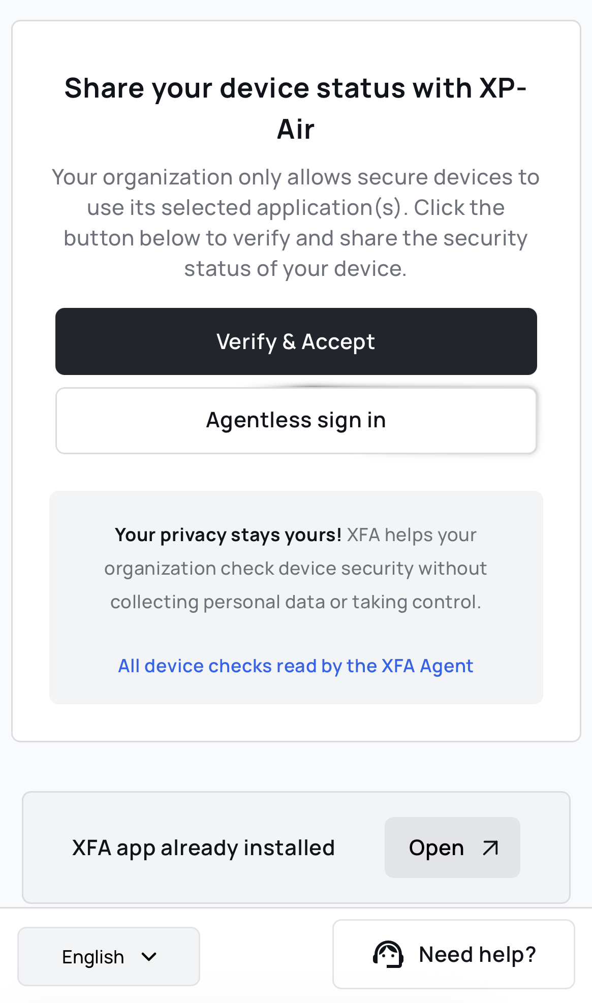 Opciones de inicio de sesión Agentless en móvil