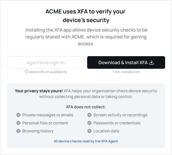 Pantalla con el inicio de sesión Agentless desactivado