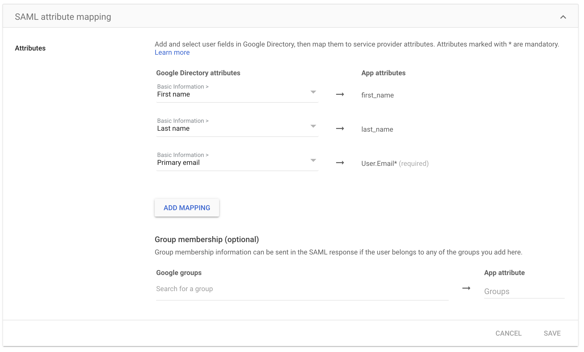 Attribuutkoppeling voor SAML voor Slack in Google Workspace
